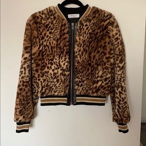 Leopard Bomber with Leather Detail